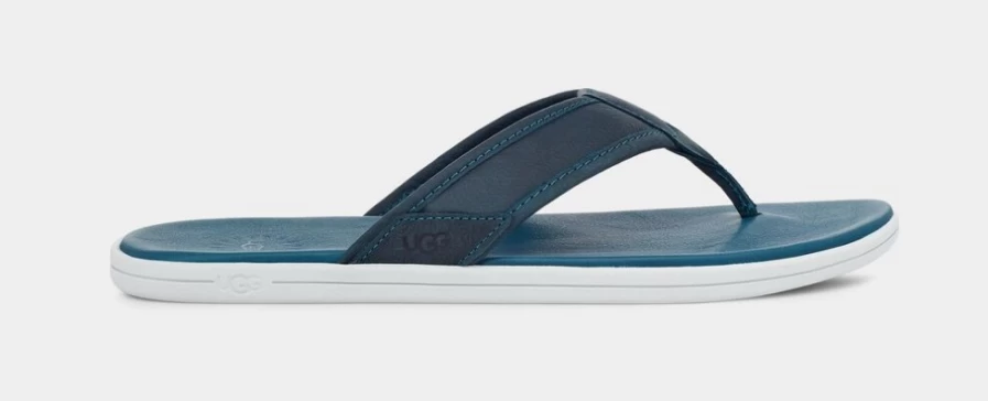 UGG Men's Marine Blue Leather Flip Flops for Seaside Comfort