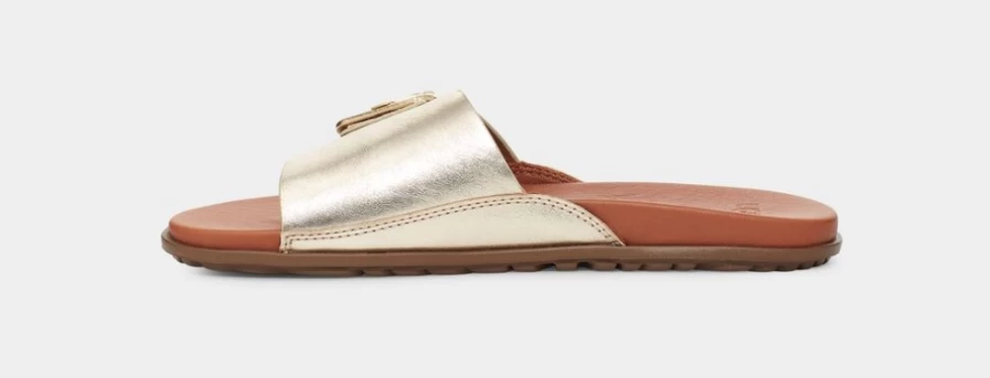 UGG Women's Solivan Buckle Slide Sandals in Pale Gold Metallic