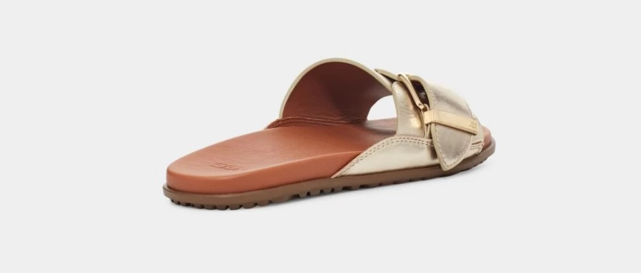 UGG Women's Solivan Buckle Slide Sandals in Pale Gold Metallic