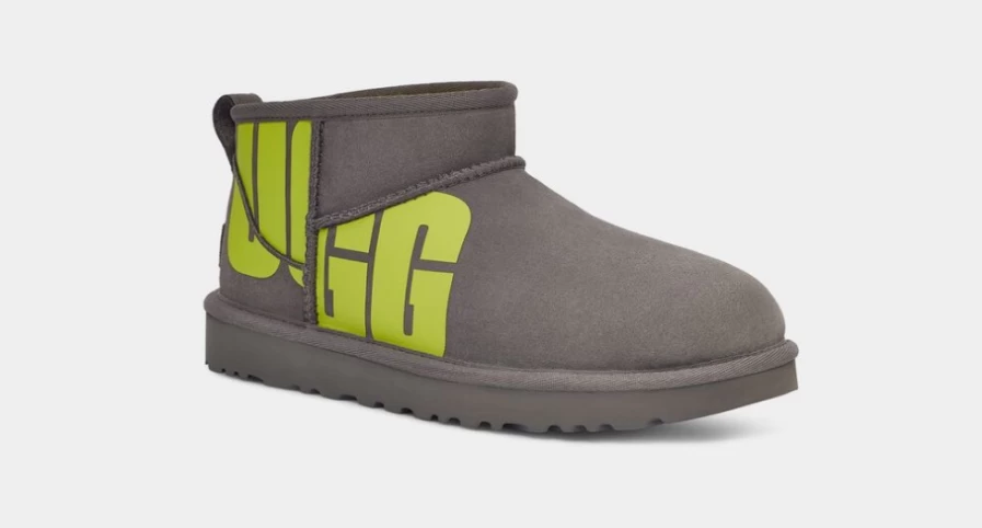 UGG Women's Classic Ultra Mini Chopd Boots in Charcoal & Key Lime Colors