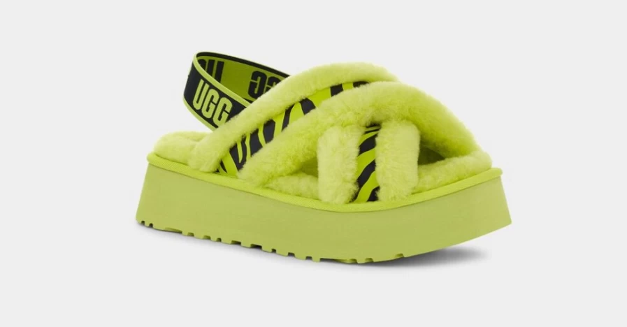 UGG Women's Disco Cross Slide Animalia Sandals in Key Lime | Comfortable & Stylish