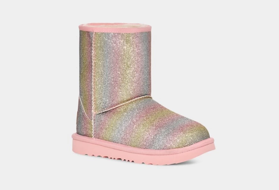 UGG Kids Classic II Glitter Boots Metallic Rainbow - Sparkly Winter Shoes for Children