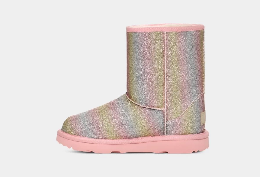 UGG Kids Classic II Glitter Boots Metallic Rainbow - Sparkly Winter Shoes for Children