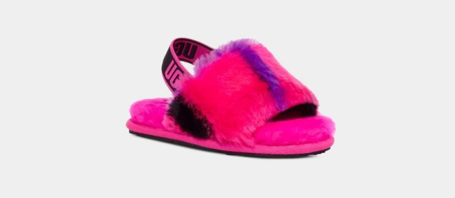 UGG Toddlers Fluff Yeah Slide Sandals in Rock Rose Plaid Punk Style